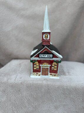 Vintage 1989 Rex & Lee Christmas Village Light-Up "City Hall" Ceramic Building